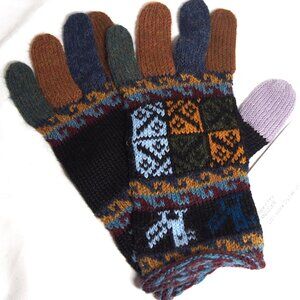 Warm Multi Color 100% Alpaca Hand Knit Gloves from Peru, 'Autumn Songbirds'